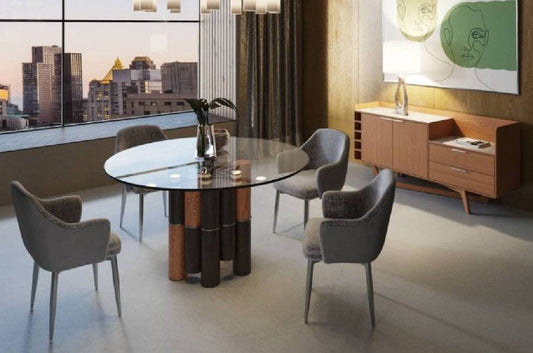 Modrest Greta - Modern Glass & Walnut Dining Table Set