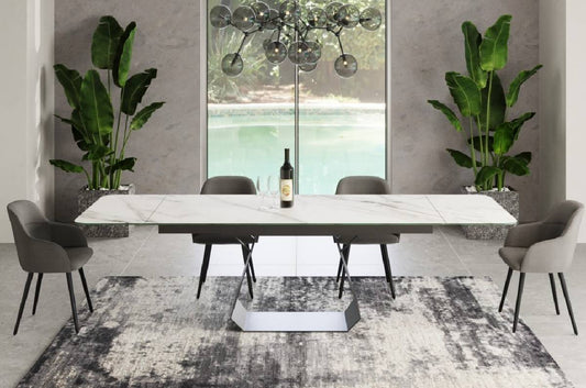 Modrest Howell - Modern White Ceramic Extendable Dining Table Set