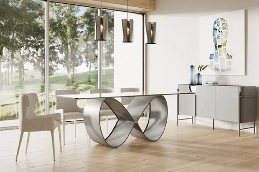 Modrest Hadley- Glass & Matte Grey Dining Table Set