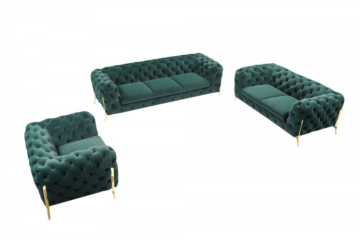 Divani Casa Quincey - Transitional Emerald Green Velvet Sofa Set