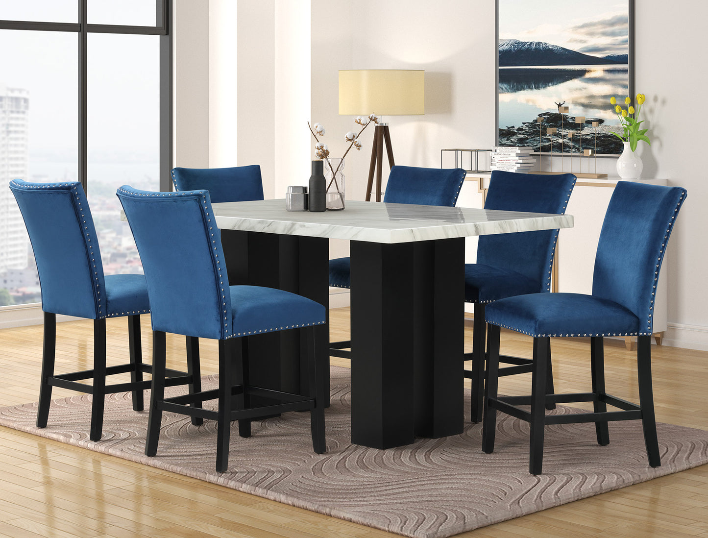 2220 - Blue Counter Height Table + 6 Chair Set (ETA 7\6 )