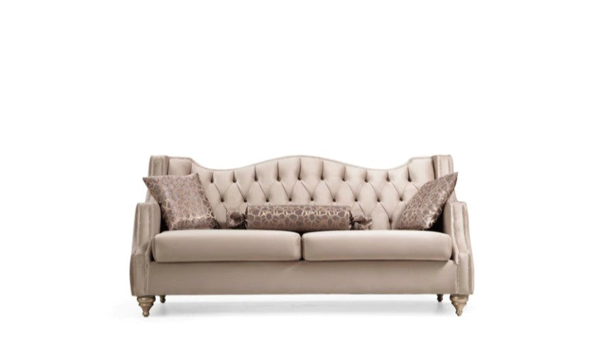 Zeus Beige Velvet Sofa & Loveseat with Nailhead Trim