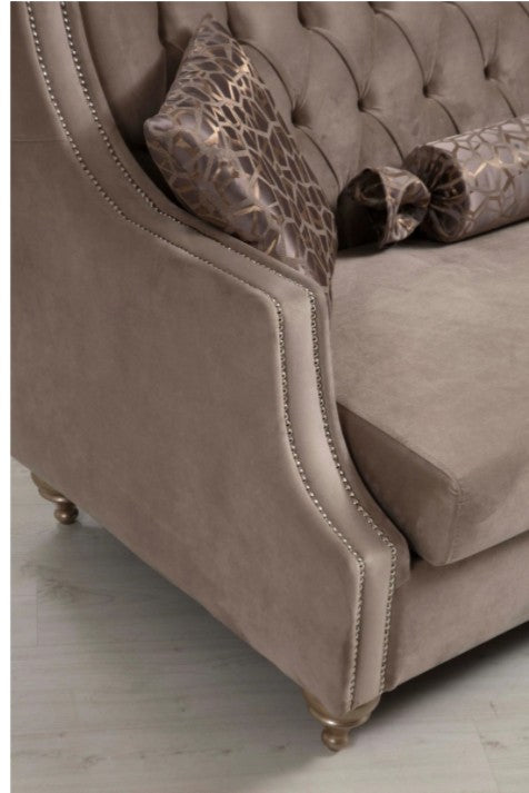 Zeus Beige Velvet Sofa & Loveseat with Nailhead Trim