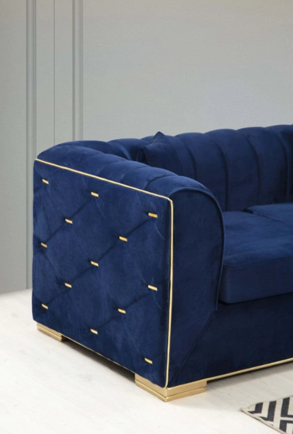 Armony Sofa & Loveseat - Velvet Upholstery - Navy Blue