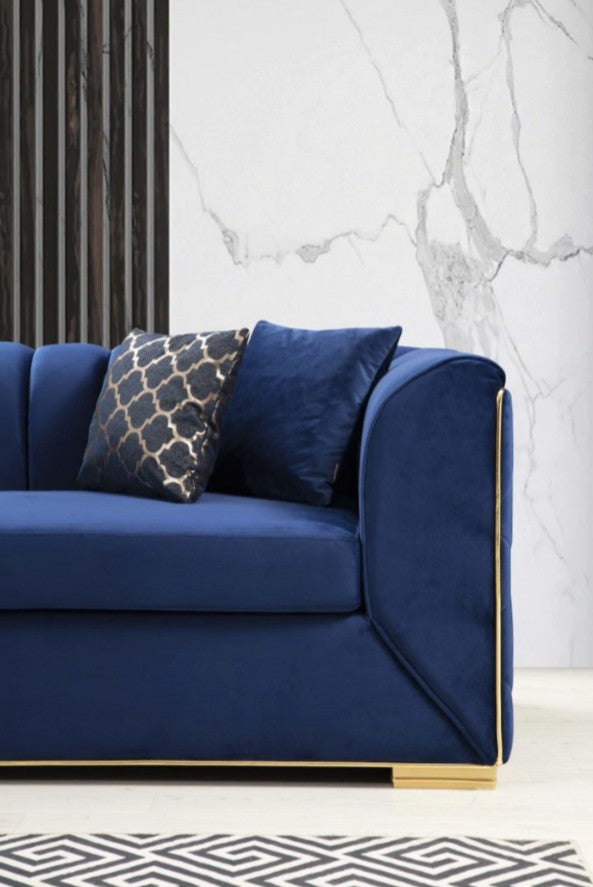 Armony Sofa & Loveseat - Velvet Upholstery - Navy Blue