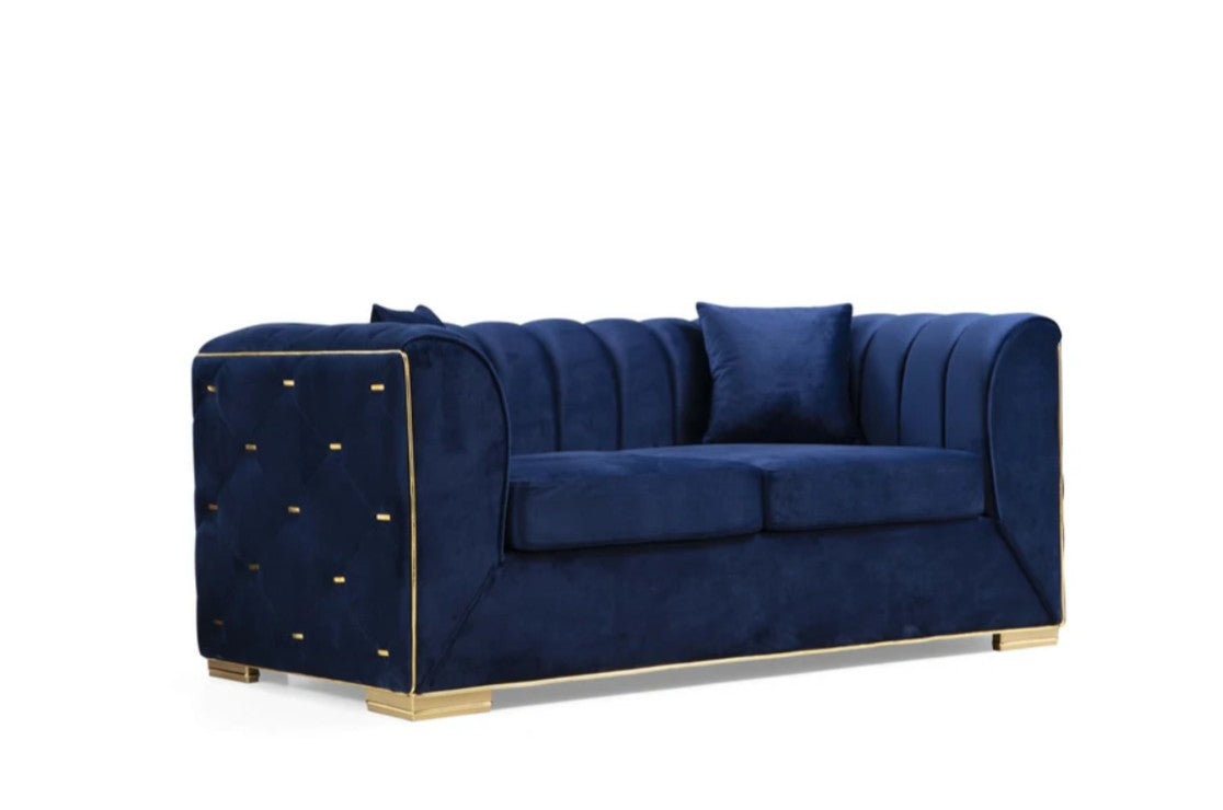 Armony Sofa & Loveseat - Velvet Upholstery - Navy Blue