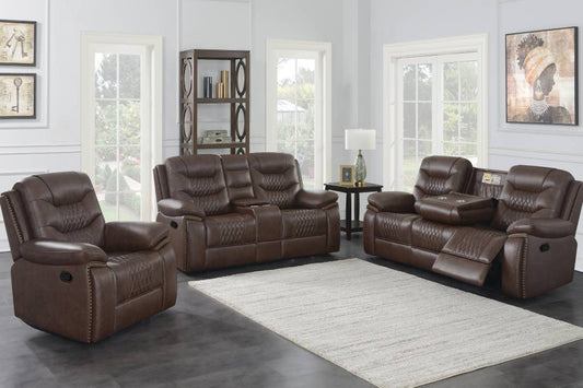 Flamenco 3-Piece Tufted Upholstered Motion Living Room Set Brown - 610201