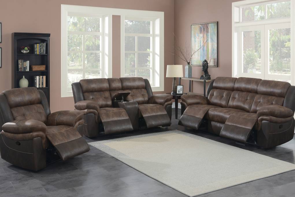 Saybrook Tufted Cushion Motion Living Room Set Chocolate And Dark Brown - 609141