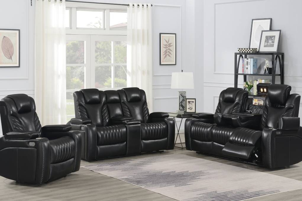 Bismark 3-Piece Living Room Set With Power Headrest Black - 609461PPI