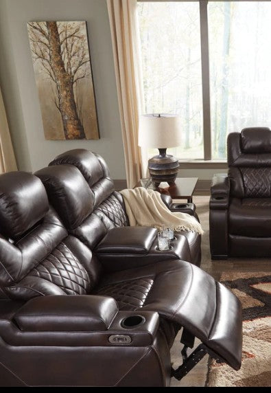 Warnerton Chocolate Power Reclining Loveseat with Console | 7540718