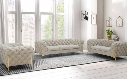 Divani Casa Quincey - Transitional Beige Velvet Sofa Set