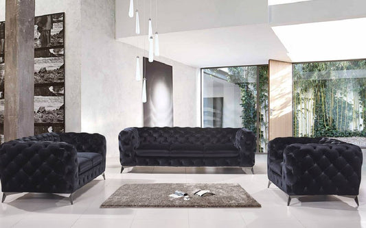 Divani Casa Delilah Modern Black Fabric Sofa Set