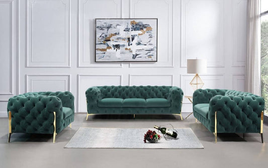 Divani Casa Quincey - Transitional Emerald Green Velvet Sofa Set