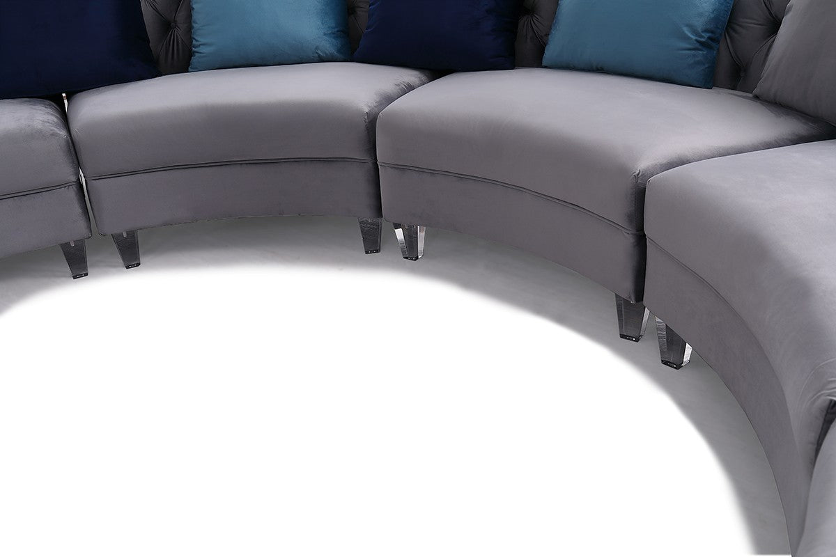 Divani Casa Darla - Modern Grey Velvet Curved Sectional Sofa